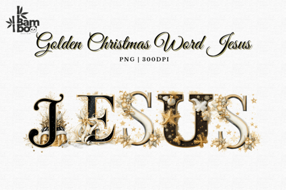 Golden Christmas Word Jesus Clip Art for Crafts